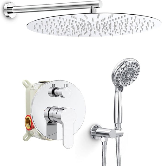 SR SUN RISE Shower Faucet - 16 Inch Multifunctional High Pressure Shower Head System with Handheld Shower Head Fixtures - Valve Included - Polished Chrome