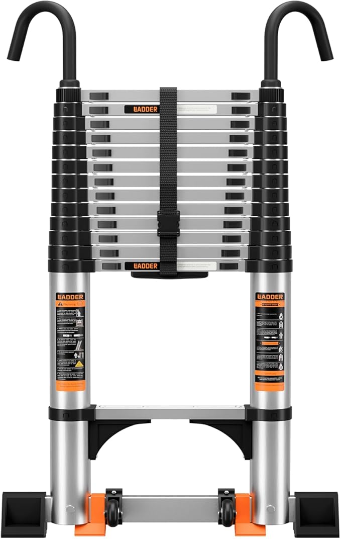 Telescoping Ladder,Aluminum Ladder with stabilizer bar,Lightweight Multi-Purpose Extension Ladder,Heavy Duty 330lbs Max Capacity,Collapsible for RV or Outdoor (19.5 FT)