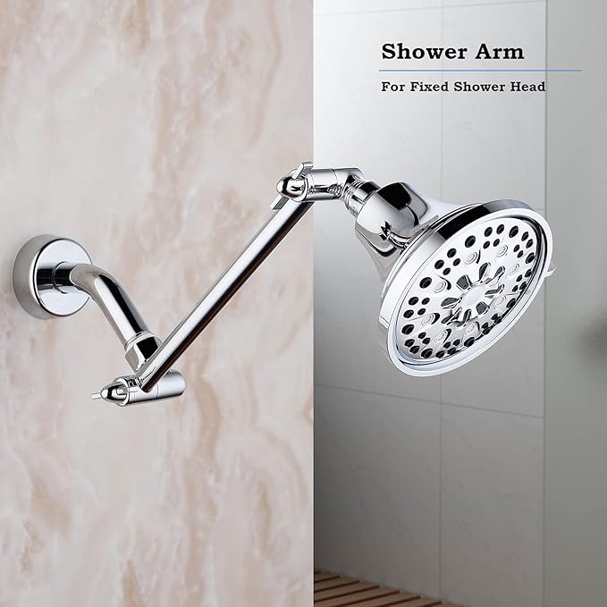 Chrome Shower Head Extension, 10 Inch Solid Brass Shower Extension Arm with Durable Anti-leak Lock Joints, Adjustable Shower Head Extension Arm