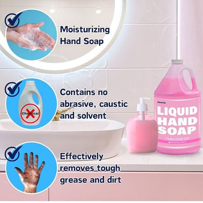 Hand Soap Gallon Refill, Cleansing Liquid Soap, Soothing Pink Lotion Soap Refill, Bulk Hand Soap Refill - Gentle on Skin, Cherry Scent - 1 Gallon per Bottle - 4 Pack