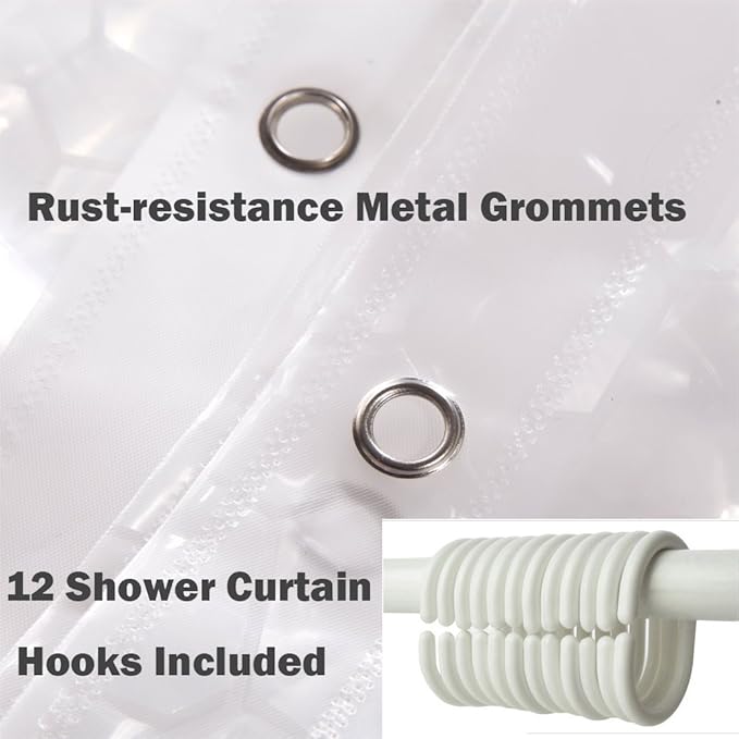 10 Guage Design Clear Shower Curtain Liner, Plastic 3D Water Cube Clear Shower Curtain Liner,No Odors, Eco Friendly