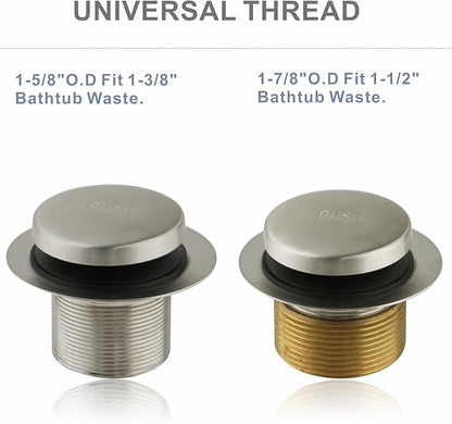 Brushed Nickel Tub Drain Tip-Toe Tub Trim Set Conversion Kit Assembly, Hidrop Bathtub Drain Replacement Trim Kit with 2-Hole Overflow Faceplate and Universal Fine/Coarse Thread, Brushed Nickel