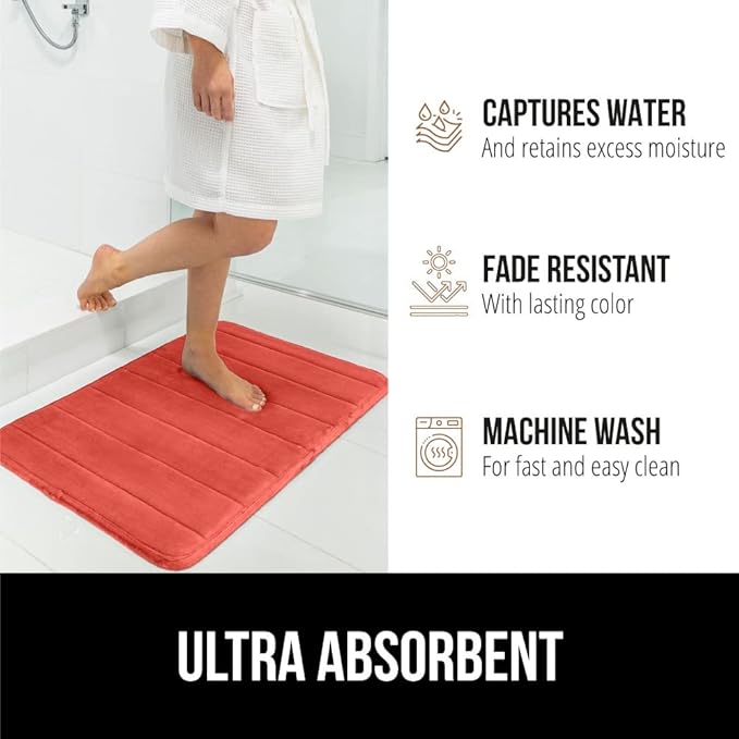 GORILLA GRIP Memory Foam Bath Mat, Soft Absorbent US Designed Bathroom Rug, Gripping Dots Machine Washable Bathmat, Cushioned Floor Mats, Shower Sink Rugs Room Décor Accessories, 36x24 Coral