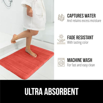 GORILLA GRIP Memory Foam Bath Mat, Soft Absorbent US Designed Bathroom Rug, Gripping Dots Machine Washable Bathmat, Cushioned Floor Mats, Shower Sink Rugs Room Décor Accessories, 24x17 Coral