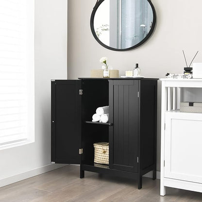 Tangkula Freestanding Storage Cabinet with Double Doors and Shelf, Modern Home Furniture, Wooden Home Organizer for Living Room, Bathroom Storage Cabinet (Black)