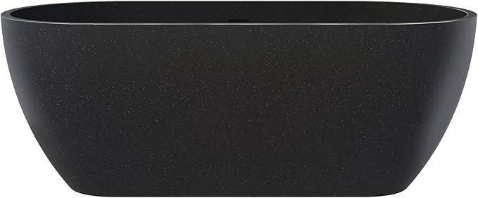 Stone Resin Freestanding Bathtub 63", Terrazzo Bathtub Soaking Tub, Solid Surface Stand Alone Bathtub with Drain & Integrated Slotted Overflow Matte Black AMFS-MY007-BK
