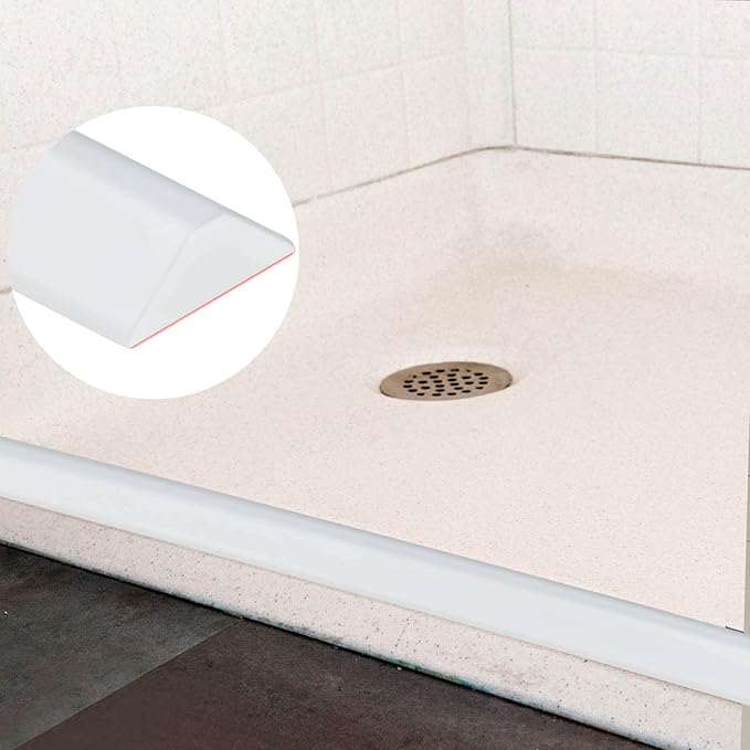 Raycity Collapsible Shower Threshold Water Dam Barrier,Shower Door and Kitchen Water Strip Dam Shower Guard for Dry And Wet Separation Caulk Seal Strip Edge Trim(67Inches/White)