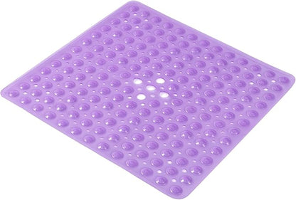 Anti-Slip Bathtub Shower mat, 20.8×20.8（Approximately 53×53cm） inch Soft Oversized Machine Washable Non-Slip Bathtub mat with Drainage Holes, Bathroom Floor Suction Cup.（1- Clear Purple）