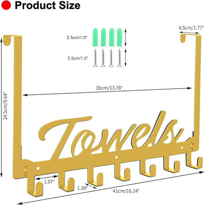 Over The Door Hooks, Heavy Duty Wall Mount Towel Hanger with 7 Hooks for Bedroom Bathroom Pool Kitchen Towels, Bag, Coats (Gold)