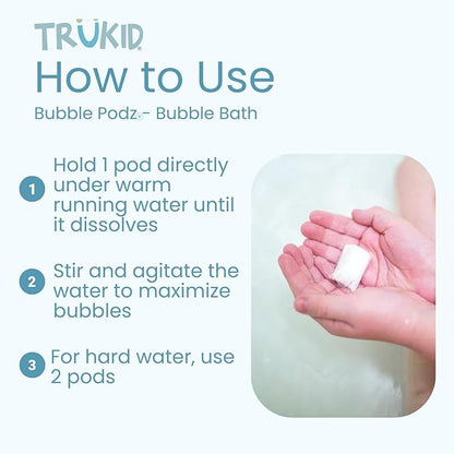 TruKid Bubble Podz Bubble Bath Bundle for Baby & Kids, Gentle Refreshing Bath Bomb for Sensitive Skin, pH Balance 7 for Eye Sensitivity, Natural Moisturizers and Ingredients, Five SCENTS
