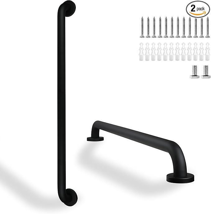Shower Grab Bar, 2 Pack 32 Inch Black Bathroom Grab Bar, 1.25" Diameter Stainless Steel Grab Bars for Bathtubs and Showers, Handicap Shower Grab Bar for Seniors Elderly