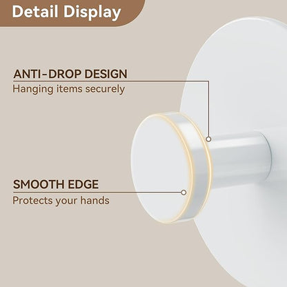 Adhesive Wall Hook for Coat and Towel: Extra Sticky 12 LB (Max), Stainless Coat Rack Door Holder Hanger, White Heavy Duty