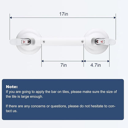 Suction Cup Grab Bars for Bathtubs and Bathroom, Tool Free Shower Handle, Grab Handle for Elderly Suction with Indicators, Shower Grab Bar for Seniors,White