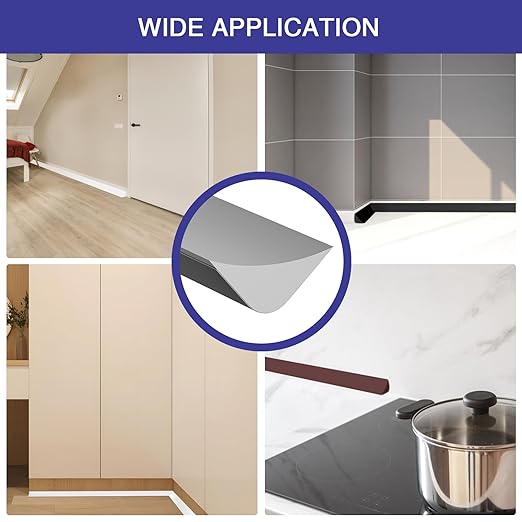 Flexible Molding Trim, Flexible Bendable Adhesive Caulking Strip, Molded Trim, Peel and Stick Home Decorative Edge for Bathroom, Kitchen, Floor, Wall (Grey, 0.83in x 0.24in x 20ft)