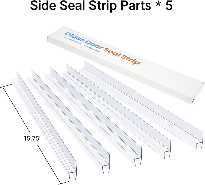 AmazerBath 5 PCS Shower Door Side Seal Strip -15.75 Inches x 5, 5 Sections Segmented Shower Installation Kit, Frameless Glass Door Seal Strip - Suitable for 1/4 Inch Glass