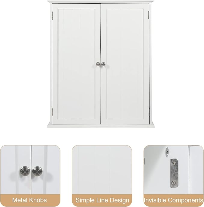 Wall Mount Bathroom Storage Cabinet, White Bathroom Cabinet with Doors and Adjustable Shelves, Wall Cabinet for Bathroom Above Toilet, Medicine Cabinet Wall Mounted, Wood