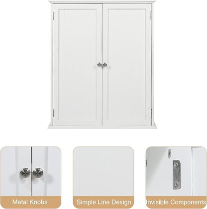 Wall Mount Bathroom Storage Cabinet, White Bathroom Cabinet with Doors and Adjustable Shelves, Wall Cabinet for Bathroom Above Toilet, Medicine Cabinet Wall Mounted, Wood