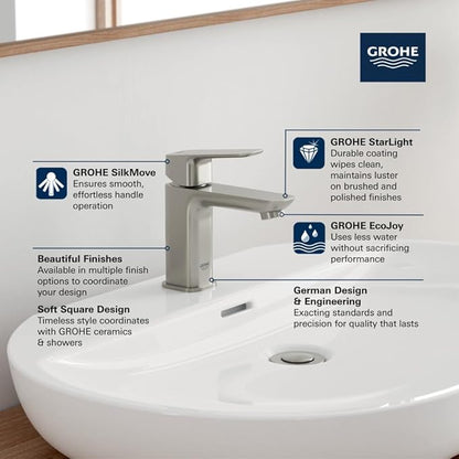 Grohe 1018992430 Cubeo Single Hole Single Handle S-Size Bathroom Faucet, Less Drain, 1.2 GPM, Matte Black