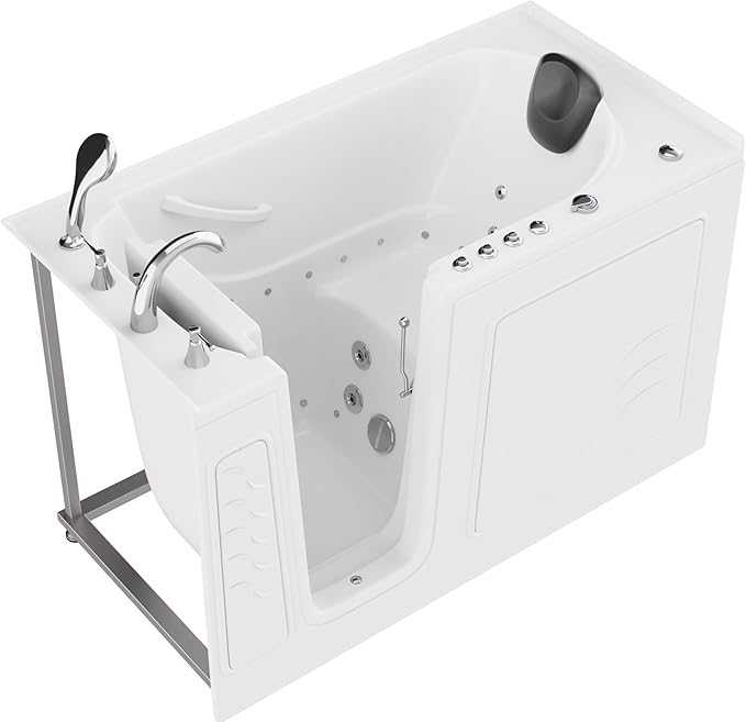 ANZZI Walk-in Tub 30" x 60" Left Drain Quick Fill Walk-In Whirlpool and Air Tub with Powered Fast Drain in White (3060WIL)