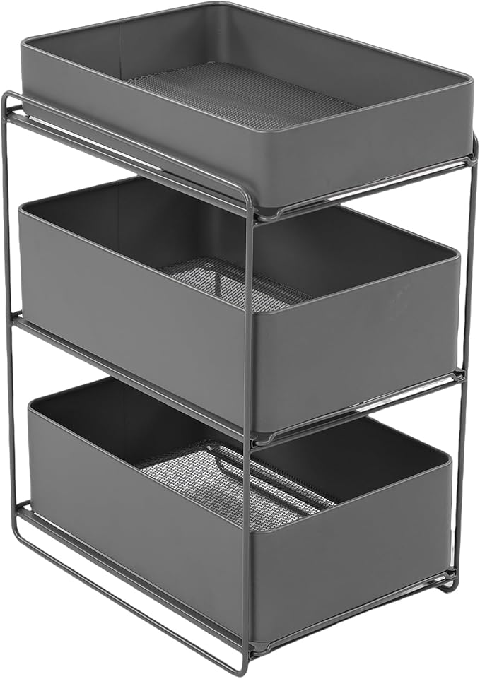 Asixxsix 3 Tier Under Sink Organizer, Pull Out Kitchen & Bathroom Storage Organizer with Sliding Mesh Drawers, Slide Out Space Saver Rack for Kitchen Bathroom Cabinet, Black