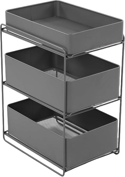 Asixxsix 3 Tier Under Sink Organizer, Pull Out Kitchen & Bathroom Storage Organizer with Sliding Mesh Drawers, Slide Out Space Saver Rack for Kitchen Bathroom Cabinet, Black