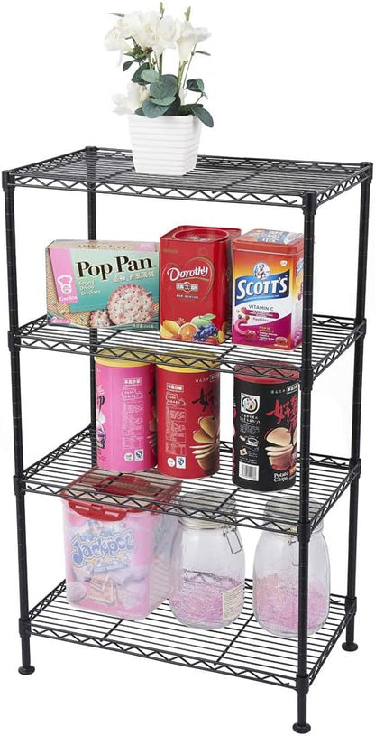 4 Tier Storage Racks Shelving, Heavy Steel Pantry Shelves, Adjustable Wire Shelving Rack, Suitable for Garage, Kitchen, Bathroom, Office, 20" W x 12" D x 32" H, Black