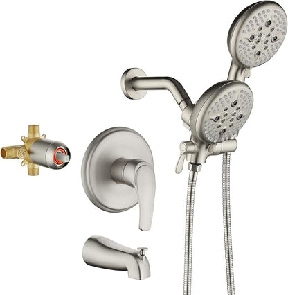 L829-2 Brushed Nickel Shower Faucet Set - Complete Dual Shower Head & Handheld Combo, Tub Spout & Trim Kit