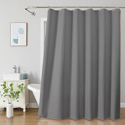 2-in-1 Waterproof Fabric Shower Curtain - No Separate Liner Needed, Hotel-Style Waffle Weave, Effortless Cleaning & Washable Bathroom Shower Curtain Set,72Wx84H,Grey