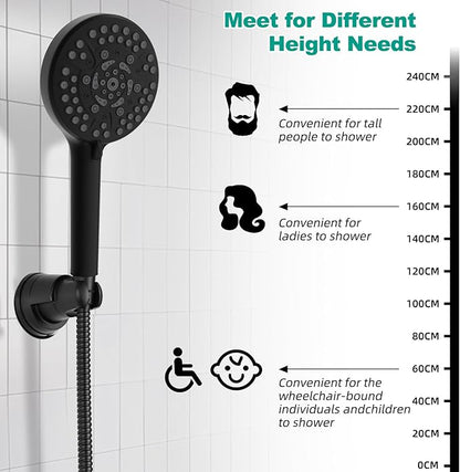 Hibbent 2 Pack Vacuum Suction Cup Shower Head Holder, Removable Shower Head Bracket, Height Adjustable Wall Mount ABS Plastic Suction Holder for Handheld Showerhead, Matte Black