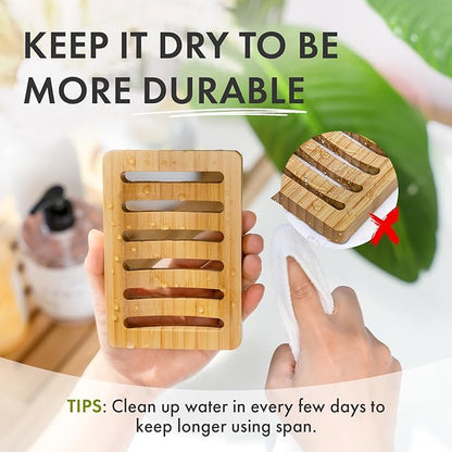 AmazerBath Soap Holder, Bamboo Soap Dish, Wooden Soap Holder Soap Dish, 2 Pack Bamboo Soap Holder, Soap Dishes for Bar Soap, Wooden Soap Tray, Kitchen Soap Tray Self Draining (Wooden Color)