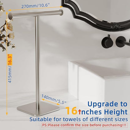 RUACQ Hand Towel Stand, 16" T-Shape Hand Towel Holder Stand for Bathroom, Kitchen and Countertop Towel Holder 304 Stainless Steel Hand Towel Rack with Weighted Base (Brushed Nickel)