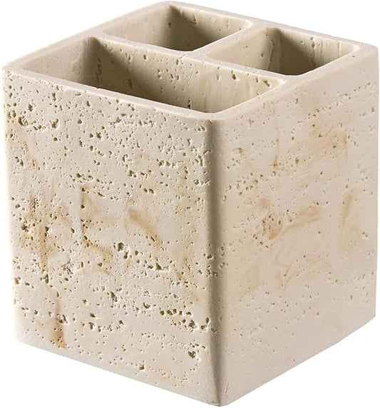 Natural Travertine Textures Toothbrush Holders for Bathroom, Electric Toothbrush and Toothpaste Holder 3 Slots Tooth Brush Organizer for Bathroom Countertop, Shower, Vanity