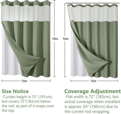 VANZAVANZU Hookless Shower Curtain with Mesh Top and Snap in Waterproof Liner, Waffle Weave, Weighted Magnets Hem, Machine Washable, 72 x 75 Inches – (Green)
