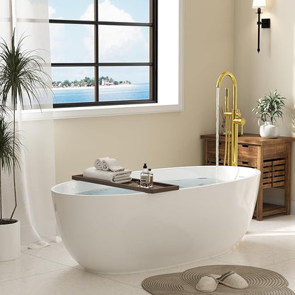 Freestanding Bathtub Faucet, Floor Mount Bathtub Faucet with 2 Water Outlet Modes, Swivel Gooseneck Spout with Hand Shower, Brass Single Handle Tub filler, Max Flow Rate 7.4 GPM, Gold
