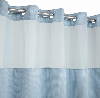 River Dream Heavyweight No Hooks Required Dotted Waffle Weave Shower Curtain with Snap in Liner -Extra Long 71W x 86H,Hotel Grade,Spa Like Bath Curtain,Blue