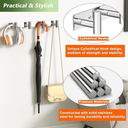 Wall Mounted Coat Rack-4 Hooks, Heavy Duty Stainless Steel Wall Hooks for Towel Coat Bag, Hat Rack Coat Hanger Coat Hooks Towel Racks for Bathroom Entryway Kitchen Hotel (Glossy, 1 Pack)