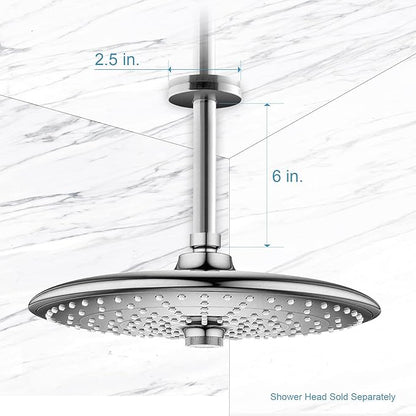 OFFO Shower Arm with Flange, 6 in Brushed Nickel Ceiling Mount Replacement Rain Shower Head Straight Arm Ceiling-Mounted For Fixed Shower Head & High Pressure Rain