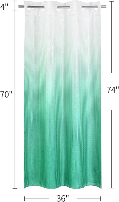MitoVilla Teal Ombre Waffle Small Stall Shower Curtain Liner Set 36 x 74, No Hooks Required Turquoise Half Size Narrow Fabric Cloth Shower Curtain Set with Snap-in Liner for Modern Bathroom Decor