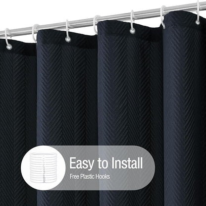 Gibelle Navy Blue Shower Curtain, 3D Embossed Textured Herringbone Fabric Shower Curtain, Modern Farmhouse Bathroom Decor Soft Cloth Shower Curtain Set with Hooks, 72x72