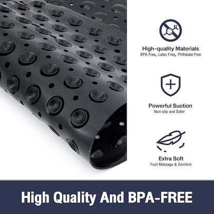Black Square Shower Bathtub Mat Non Slip 21x21 Inch, Soft Bath Mat for Inside Shower Tub, Shower Stall Mats for Bathroom Floor, Big Suction Cups Drain Holes, Easy Washable and Dry, BPA-Free