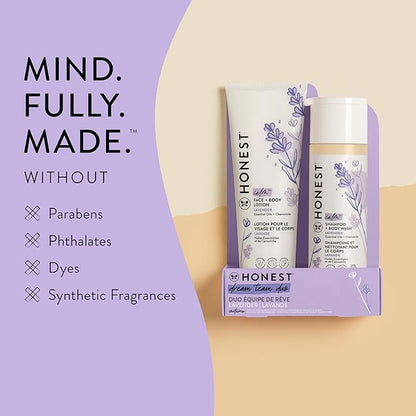 The Honest Company 2-in-1 Cleansing Shampoo and Body Wash Face Lotion Bundle Gentle for Baby Naturally Derived Lavender Calm 18.5 fl oz