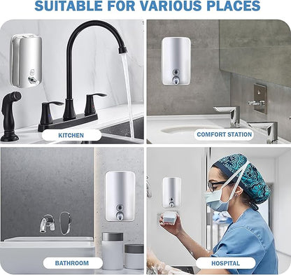 4 Pack 1000ml Commercial Soap Dispenser Wall Mount, Stainless Steel Hand Soap Dispenser for Bathrooms, Refillable Hand Sanitizer Dispenser for Home, Hotels, Restaurants, Hospitals (Silver)
