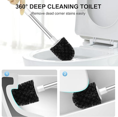 SetSail Toilet Brush 4 Pack Toilet Bowl Brush and Holder Toilet Cleaner Brush with Nylon Bristles Ventilated Toilet Brushes for Bathroom with Holder for Toilet Scrubber Cleaning, White & Grey