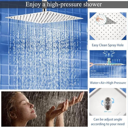 Shower Faucet Set Polished Chrome Shower System, Knob Switch Diverter Shower Faucet with High Pressure Handheld Spray, Ceiling Mount 10 Inch Shower Head with 6 Inch Wall Mount Shower Head