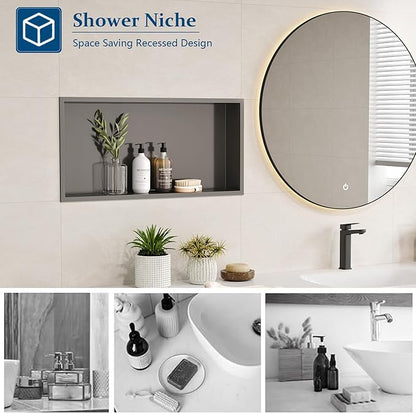 Neodrain 24X12Inch Shower Niche, Gun Metal Stainless Niche NO Tile Needed Recessed Shower Shelf for Bathroom Storage