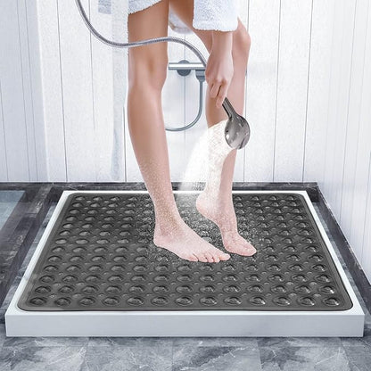 Yimobra Shower Stall Mat Non Slip, 21x21 Inch, Soft Square Bath Mat for Shower with Suction Cups and Drain Holes, Stall Floor Mats for Bathroom, Machine Washable, Bathroom Accessories, Black