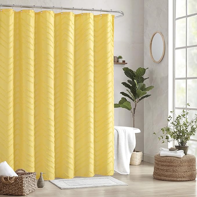 Yellow Shower Curtain Boho Farmhouse Shower Curtain 72 x 72 Tufted Chevron Textured Minimalist Shower Curtains for Bathroom