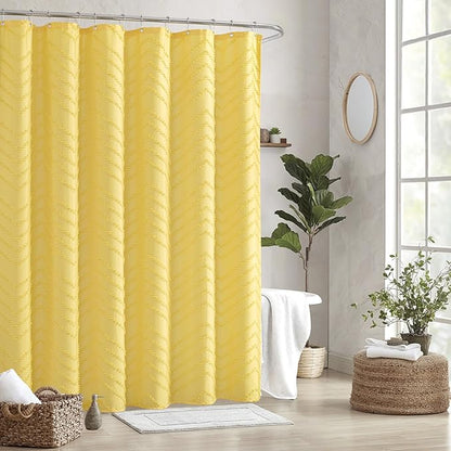 78inches Long Yellow Shower Curtain Boho Farmhouse Shower Curtain 72 x 78 Tufted Chevron Textured Minimalist Shower Curtains for Bathroom