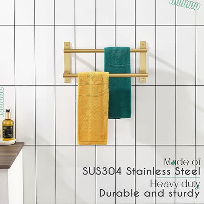 KOKOSIRI 16 Inch Bathroom Towel Racks Double Towel Bar Bath Towel Holder Towel Hanger Towel Shelf Wall Mount Stainless Steel Brushed Gold B5010BG-L16