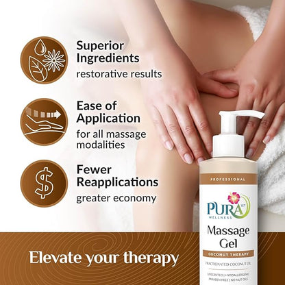 Coconut Therapy Massage Gel, Pura Wellness Massage Gel, Professional Deep Tissue Therapy, Coconut Massage, Unscented, Recovery 8oz
